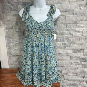 NWT Altar'd State Blue and Yellow Floral Mini Dress